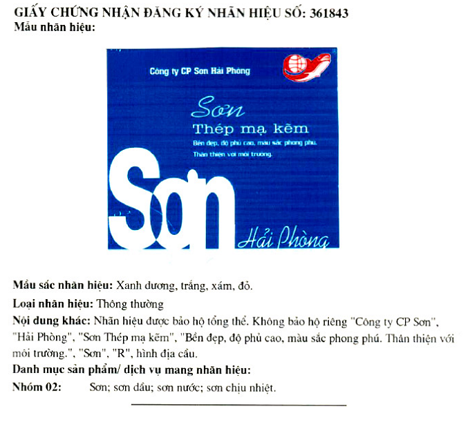 giấy chưng nhận đăng ký nhãn hiệu (nhãn hiệu thông thường) kèm màu nhãn hiệu